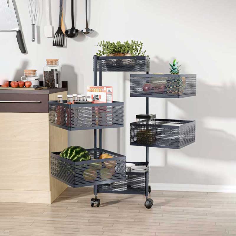 6 Layer Rotating Square Kitchen Rack Vegetable Storage Trolley - Image 2