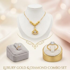 Korean Style Gold Plated Crystal Pendant Necklace Set