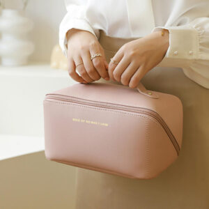 Large Capacity Leather Makeup Bag Travel Cosmetic Organizer