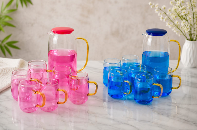 Borosilicate Glass Water Jug Set with Handle Cups (6Pcs) - Image 3