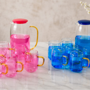 Borosilicate Glass Water Jug Set with Handle Cups (6Pcs)
