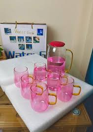 Borosilicate Glass Water Jug Set with Handle Cups (6Pcs) - Image 2